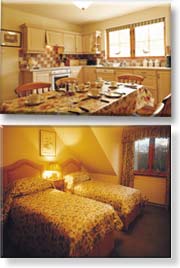 Glenmore cottage spacious kitchen diner and below one of the twin bedrooms